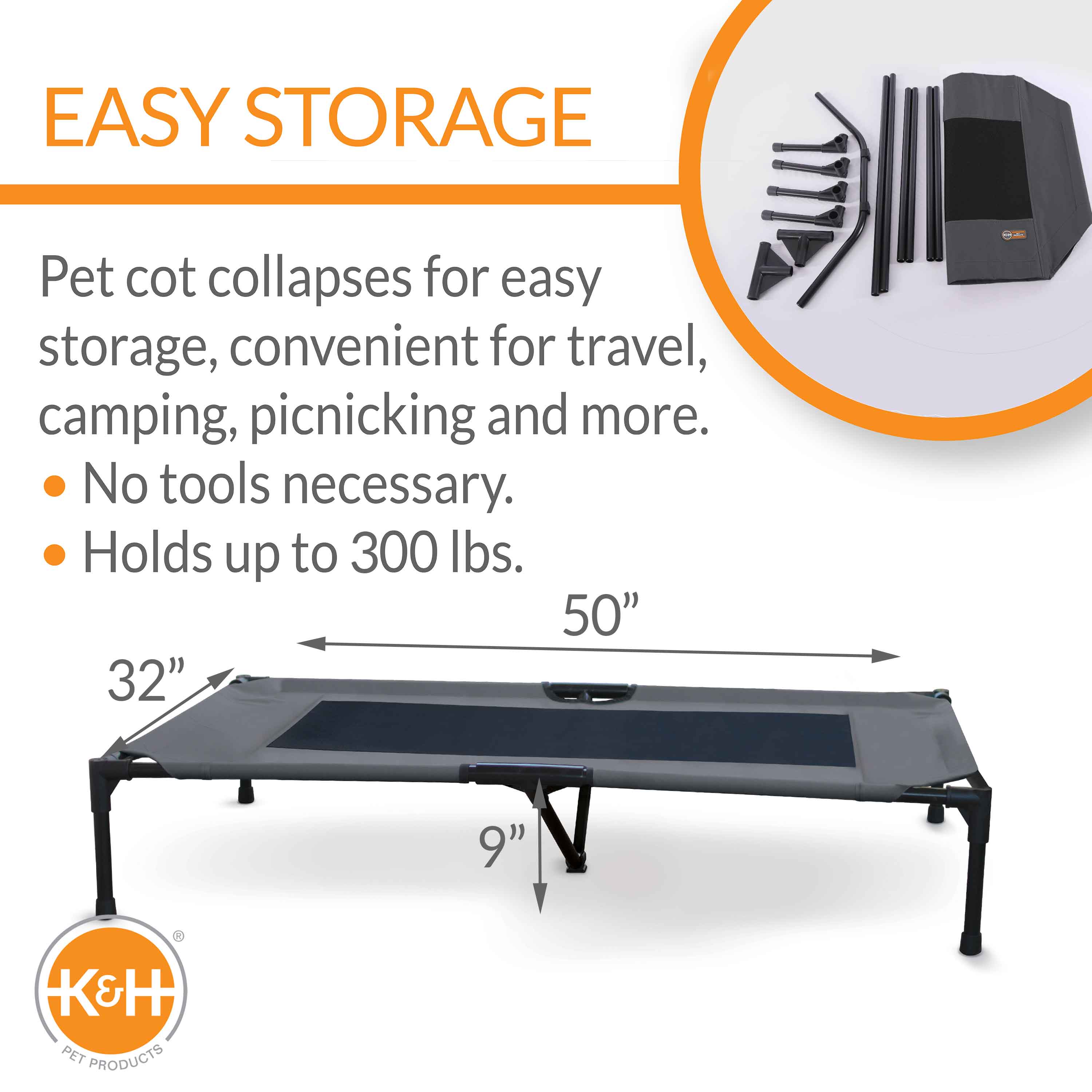 K&H Pet Products Original Pet Cot Elevated Pet Bed Extra Large Charcoal